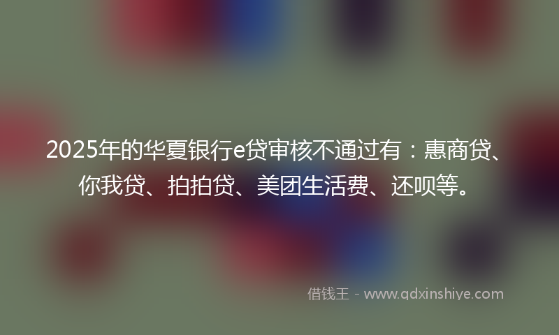 2025年的华夏银行e贷审核不通过有：惠商贷、你我贷、拍拍贷、美团生活费、还呗等。