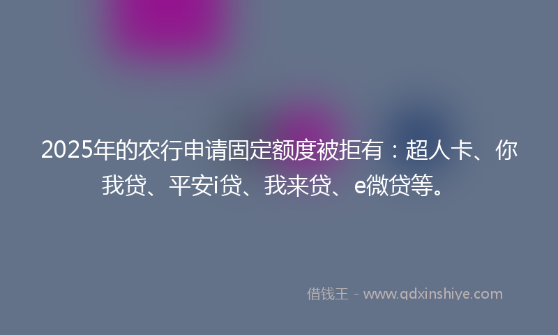 2025年的农行申请固定额度被拒有：超人卡、你我贷、平安i贷、我来贷、e微贷等。