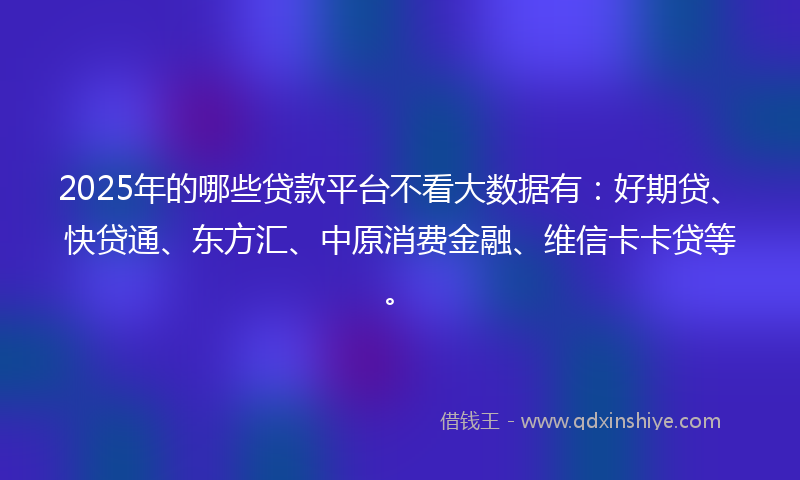2025年的哪些贷款平台不看大数据有：好期贷、快贷通、东方汇、中原消费金融、维信卡卡贷等。