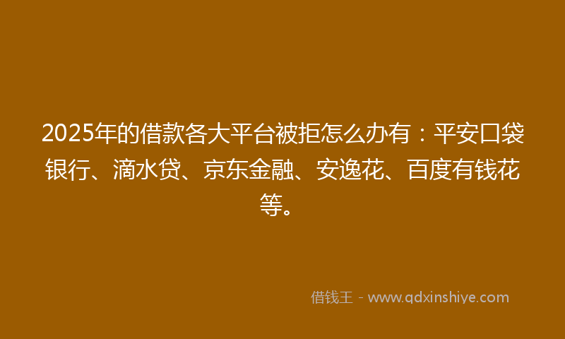 2025年的借款各大平台被拒怎么办有：平安口袋银行、滴水贷、京东金融、安逸花、百度有钱花等。