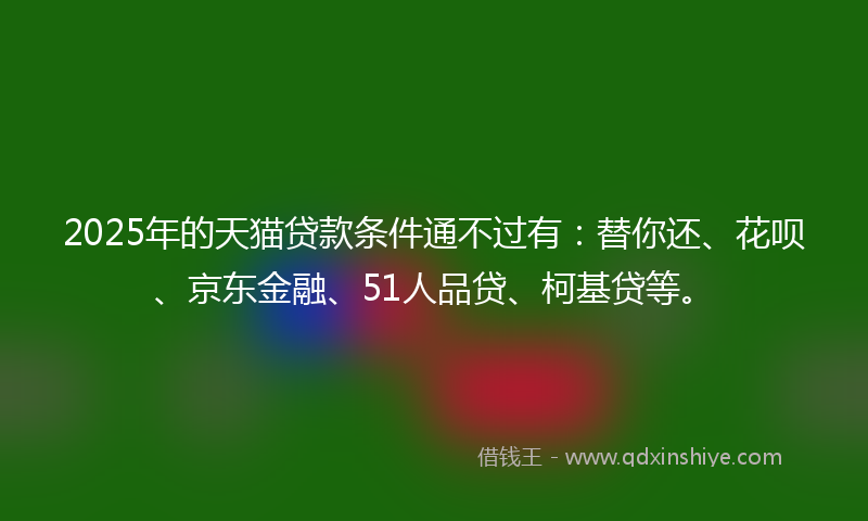 2025年的天猫贷款条件通不过有：替你还、花呗、京东金融、51人品贷、柯基贷等。