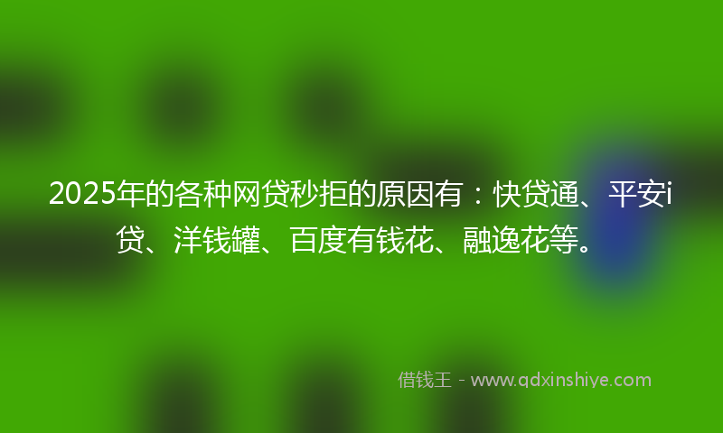 2025年的各种网贷秒拒的原因有：快贷通、平安i贷、洋钱罐、百度有钱花、融逸花等。