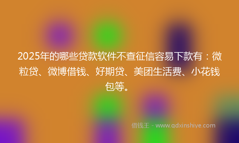 2025年的哪些贷款软件不查征信容易下款有：微粒贷、微博借钱、好期贷、美团生活费、小花钱包等。