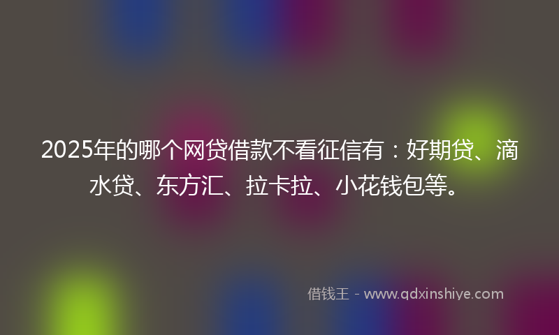 2025年的哪个网贷借款不看征信有：好期贷、滴水贷、东方汇、拉卡拉、小花钱包等。