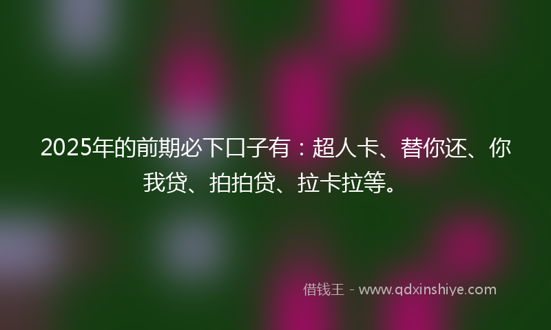 2025年的前期必下口子有：超人卡、替你还、你我贷、拍拍贷、拉卡拉等。