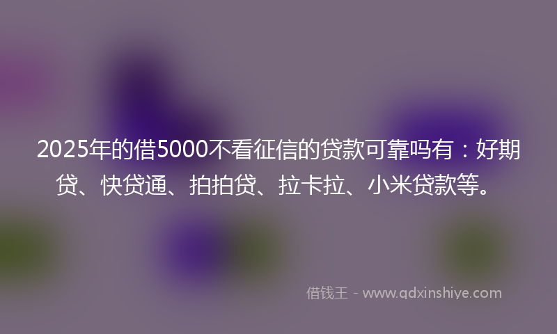 2025年的借5000不看征信的贷款可靠吗有：好期贷、快贷通、拍拍贷、拉卡拉、小米贷款等。