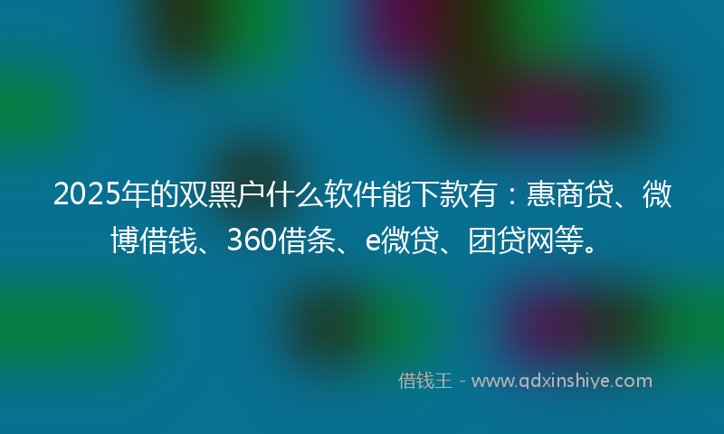 2025年的双黑户什么软件能下款有：惠商贷、微博借钱、360借条、e微贷、团贷网等。