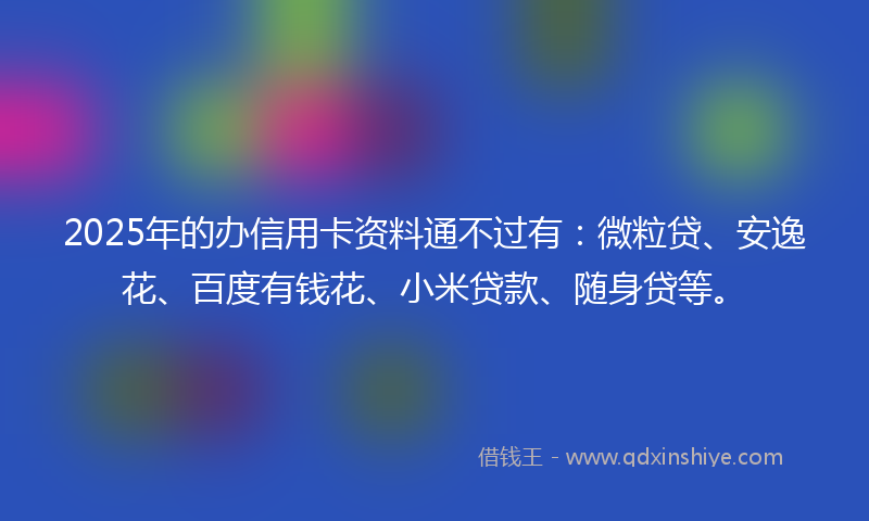 2025年的办信用卡资料通不过有：微粒贷、安逸花、百度有钱花、小米贷款、随身贷等。