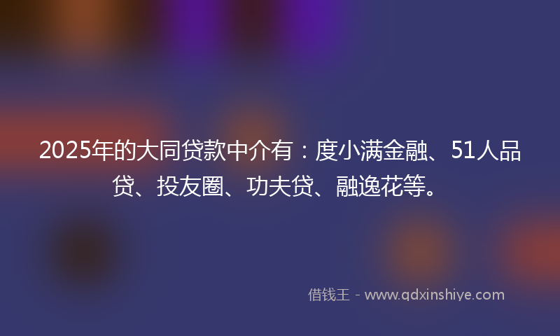 2025年的大同贷款中介有：度小满金融、51人品贷、投友圈、功夫贷、融逸花等。