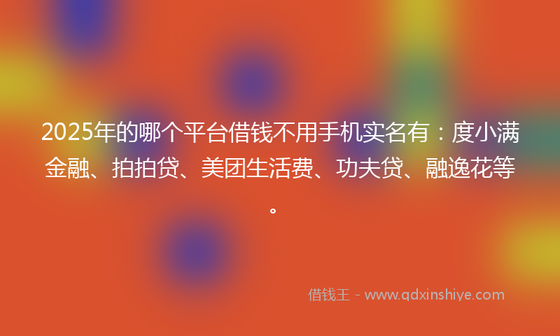2025年的哪个平台借钱不用手机实名有：度小满金融、拍拍贷、美团生活费、功夫贷、融逸花等。