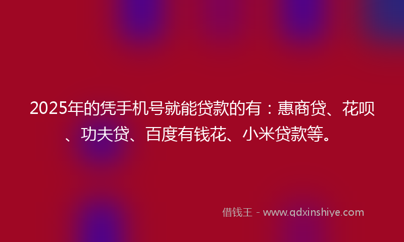 2025年的凭手机号就能贷款的有：惠商贷、花呗、功夫贷、百度有钱花、小米贷款等。