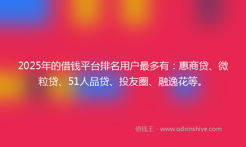 2025年的借钱平台排名用户最多有：惠商贷、微粒贷、51人品贷、投友圈、融逸花等。
