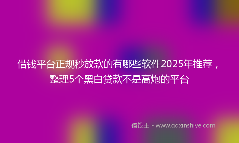 借钱平台正规秒放款的有哪些软件2025年推荐，整理5个黑白贷款不是高炮的平台