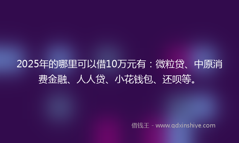 2025年的哪里可以借10万元有：微粒贷、中原消费金融、人人贷、小花钱包、还呗等。