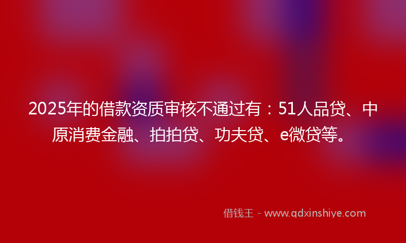 2025年的借款资质审核不通过有：51人品贷、中原消费金融、拍拍贷、功夫贷、e微贷等。