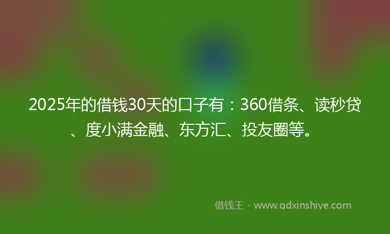 2025年的借钱30天的口子有：360借条、读秒贷、度小满金融、东方汇、投友圈等。