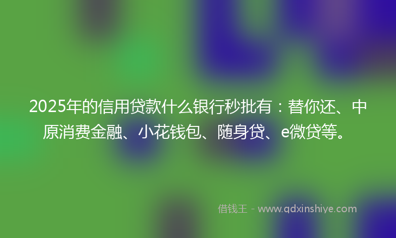 2025年的信用贷款什么银行秒批有：替你还、中原消费金融、小花钱包、随身贷、e微贷等。