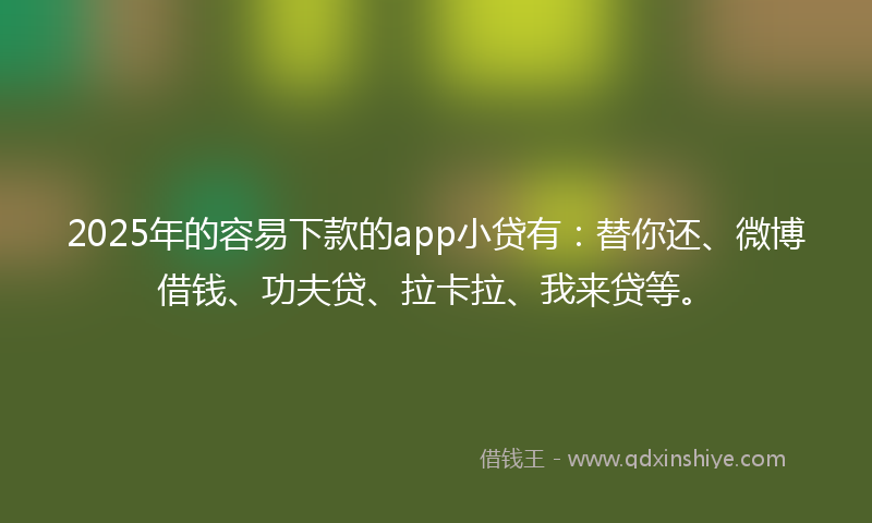 2025年的容易下款的app小贷有：替你还、微博借钱、功夫贷、拉卡拉、我来贷等。