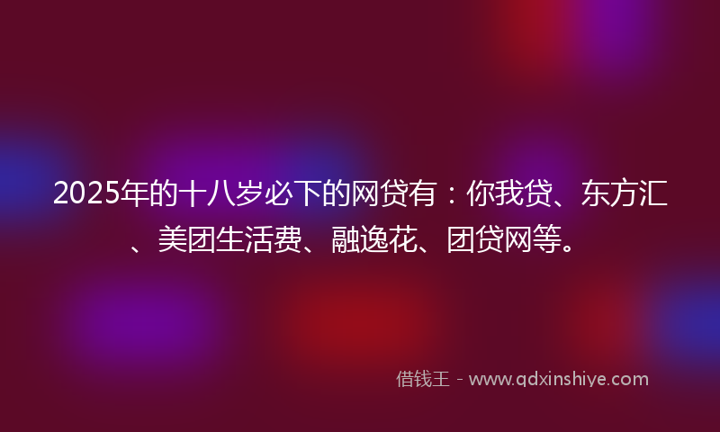 2025年的十八岁必下的网贷有：你我贷、东方汇、美团生活费、融逸花、团贷网等。