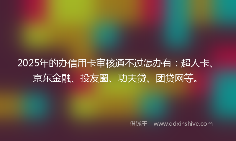 2025年的办信用卡审核通不过怎办有：超人卡、京东金融、投友圈、功夫贷、团贷网等。