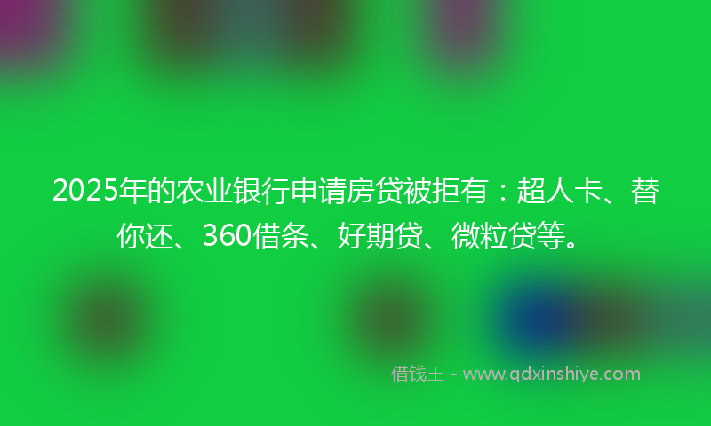 2025年的农业银行申请房贷被拒有：超人卡、替你还、360借条、好期贷、微粒贷等。