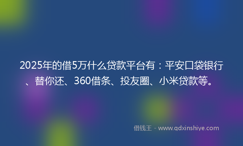 2025年的借5万什么贷款平台有：平安口袋银行、替你还、360借条、投友圈、小米贷款等。