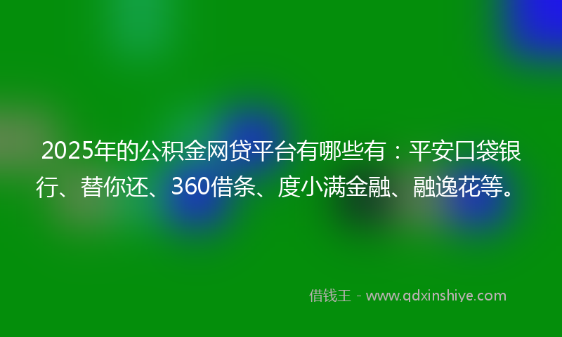 2025年的公积金网贷平台有哪些有：平安口袋银行、替你还、360借条、度小满金融、融逸花等。