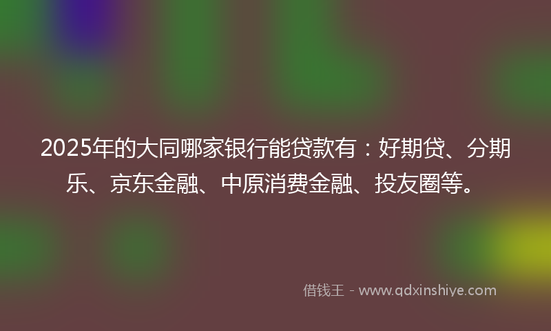 2025年的大同哪家银行能贷款有：好期贷、分期乐、京东金融、中原消费金融、投友圈等。