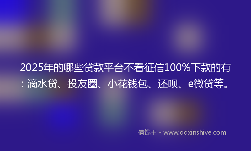 2025年的哪些贷款平台不看征信100%下款的有：滴水贷、投友圈、小花钱包、还呗、e微贷等。