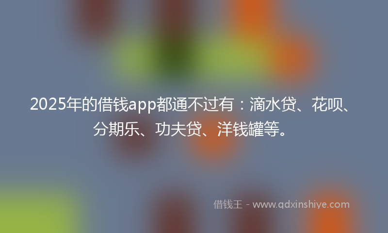 2025年的借钱app都通不过有：滴水贷、花呗、分期乐、功夫贷、洋钱罐等。