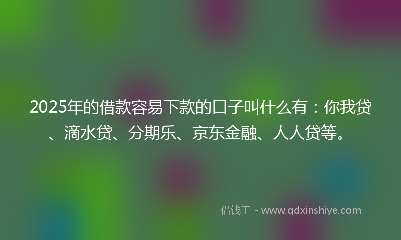 2025年的借款容易下款的口子叫什么有：你我贷、滴水贷、分期乐、京东金融、人人贷等。