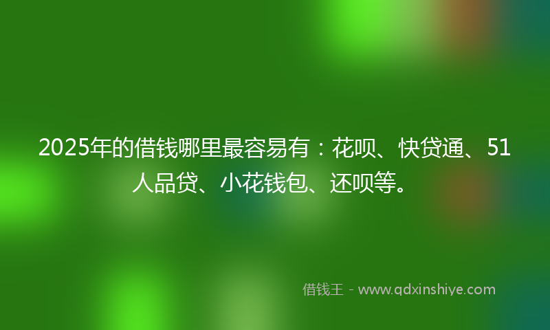 2025年的借钱哪里最容易有：花呗、快贷通、51人品贷、小花钱包、还呗等。