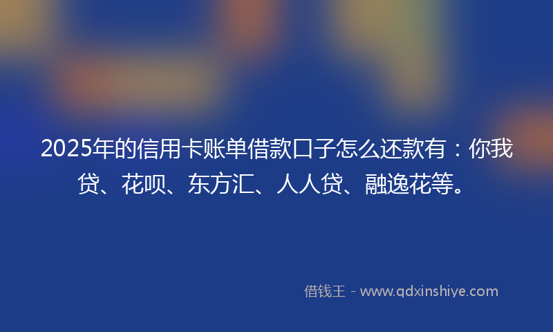 2025年的信用卡账单借款口子怎么还款有：你我贷、花呗、东方汇、人人贷、融逸花等。