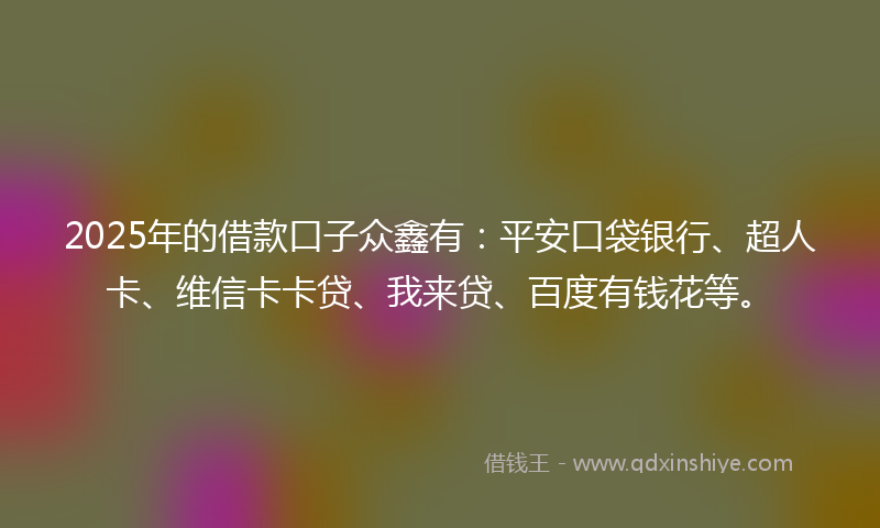 2025年的借款口子众鑫有：平安口袋银行、超人卡、维信卡卡贷、我来贷、百度有钱花等。