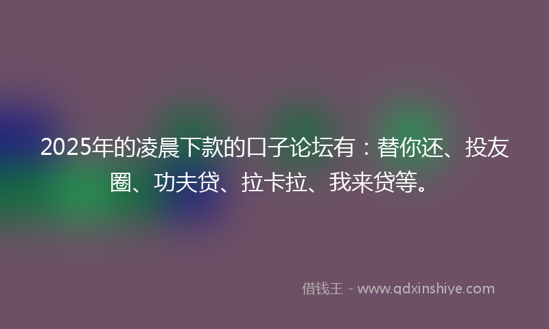 2025年的凌晨下款的口子论坛有：替你还、投友圈、功夫贷、拉卡拉、我来贷等。