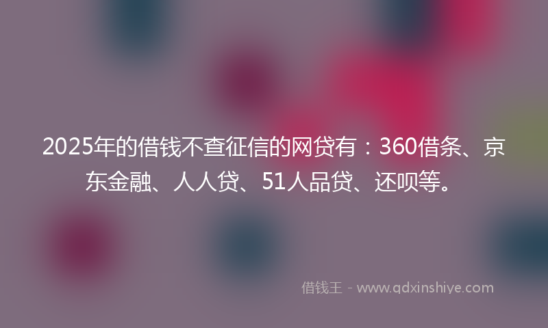 2025年的借钱不查征信的网贷有：360借条、京东金融、人人贷、51人品贷、还呗等。