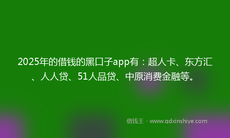 2025年的借钱的黑口子app有：超人卡、东方汇、人人贷、51人品贷、中原消费金融等。