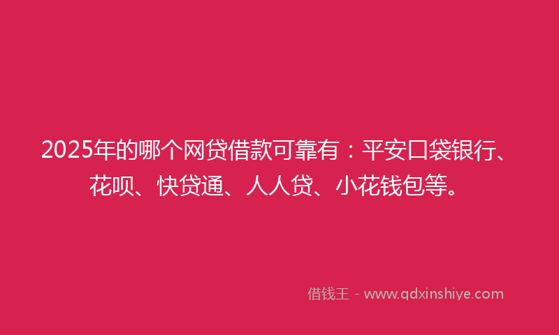 2025年的哪个网贷借款可靠有：平安口袋银行、花呗、快贷通、人人贷、小花钱包等。
