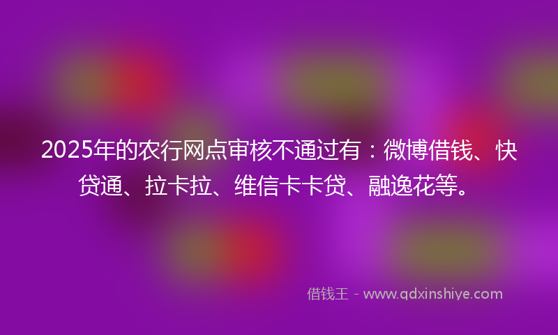 2025年的农行网点审核不通过有：微博借钱、快贷通、拉卡拉、维信卡卡贷、融逸花等。