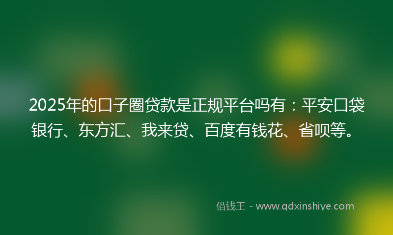 2025年的口子圈贷款是正规平台吗有：平安口袋银行、东方汇、我来贷、百度有钱花、省呗等。