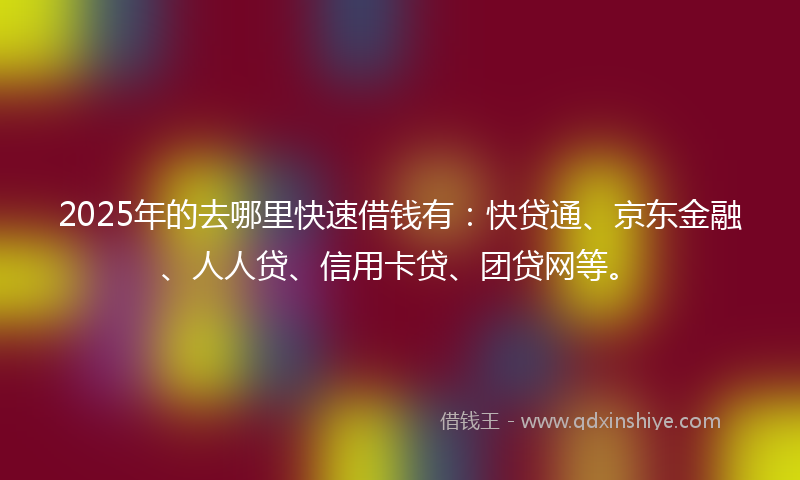 2025年的去哪里快速借钱有：快贷通、京东金融、人人贷、信用卡贷、团贷网等。