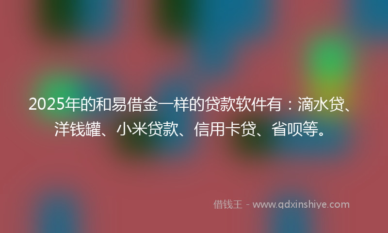 2025年的和易借金一样的贷款软件有：滴水贷、洋钱罐、小米贷款、信用卡贷、省呗等。