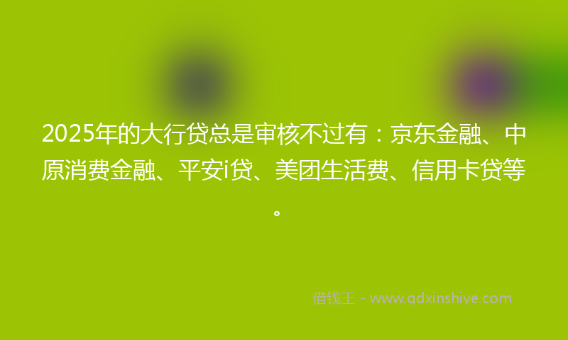 2025年的大行贷总是审核不过有：京东金融、中原消费金融、平安i贷、美团生活费、信用卡贷等。
