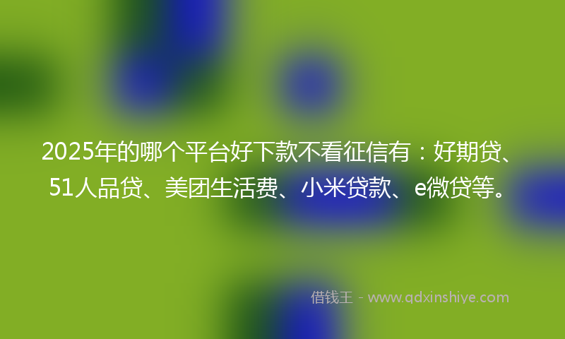 2025年的哪个平台好下款不看征信有：好期贷、51人品贷、美团生活费、小米贷款、e微贷等。