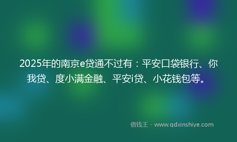 2025年的南京e贷通不过有：平安口袋银行、你我贷、度小满金融、平安i贷、小花钱包等。