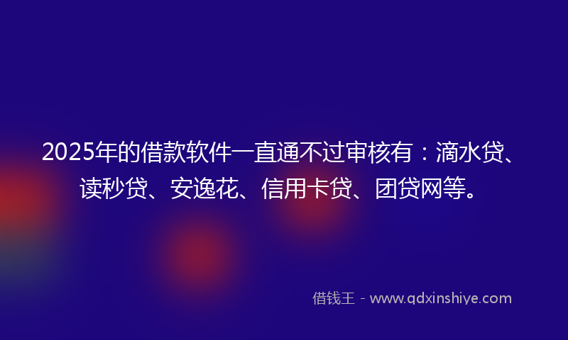 2025年的借款软件一直通不过审核有：滴水贷、读秒贷、安逸花、信用卡贷、团贷网等。