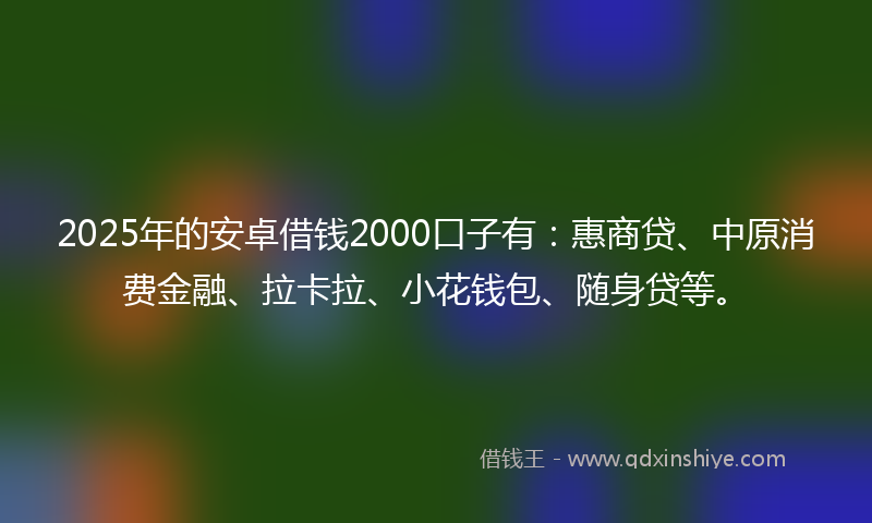 2025年的安卓借钱2000口子有：惠商贷、中原消费金融、拉卡拉、小花钱包、随身贷等。