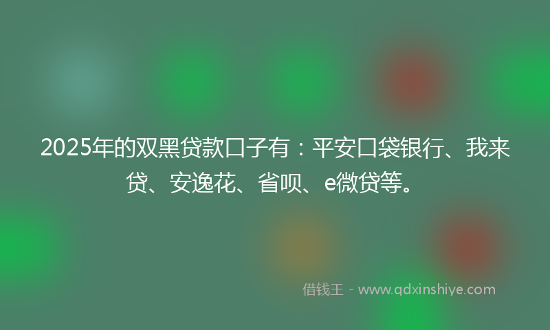 2025年的双黑贷款口子有：平安口袋银行、我来贷、安逸花、省呗、e微贷等。