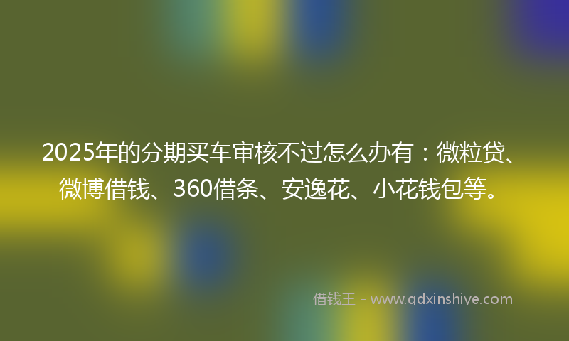 2025年的分期买车审核不过怎么办有：微粒贷、微博借钱、360借条、安逸花、小花钱包等。