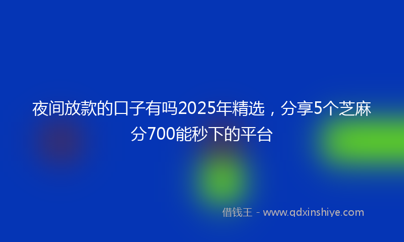 夜间放款的口子有吗2025年精选，分享5个芝麻分700能秒下的平台